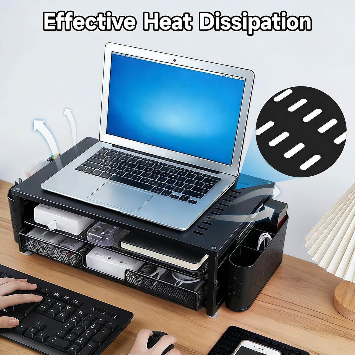 Elevated Monitor Stand with Integrated Storage Drawer